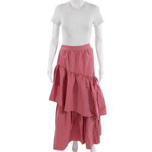 Sincerely Ours Womens Elastic Waisted Tiered Long Flare Skirt Pink Size S